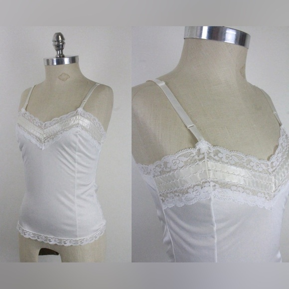 VINTAGE Mel-Lin White Lace Trim Cami Top - Picture 3 of 6